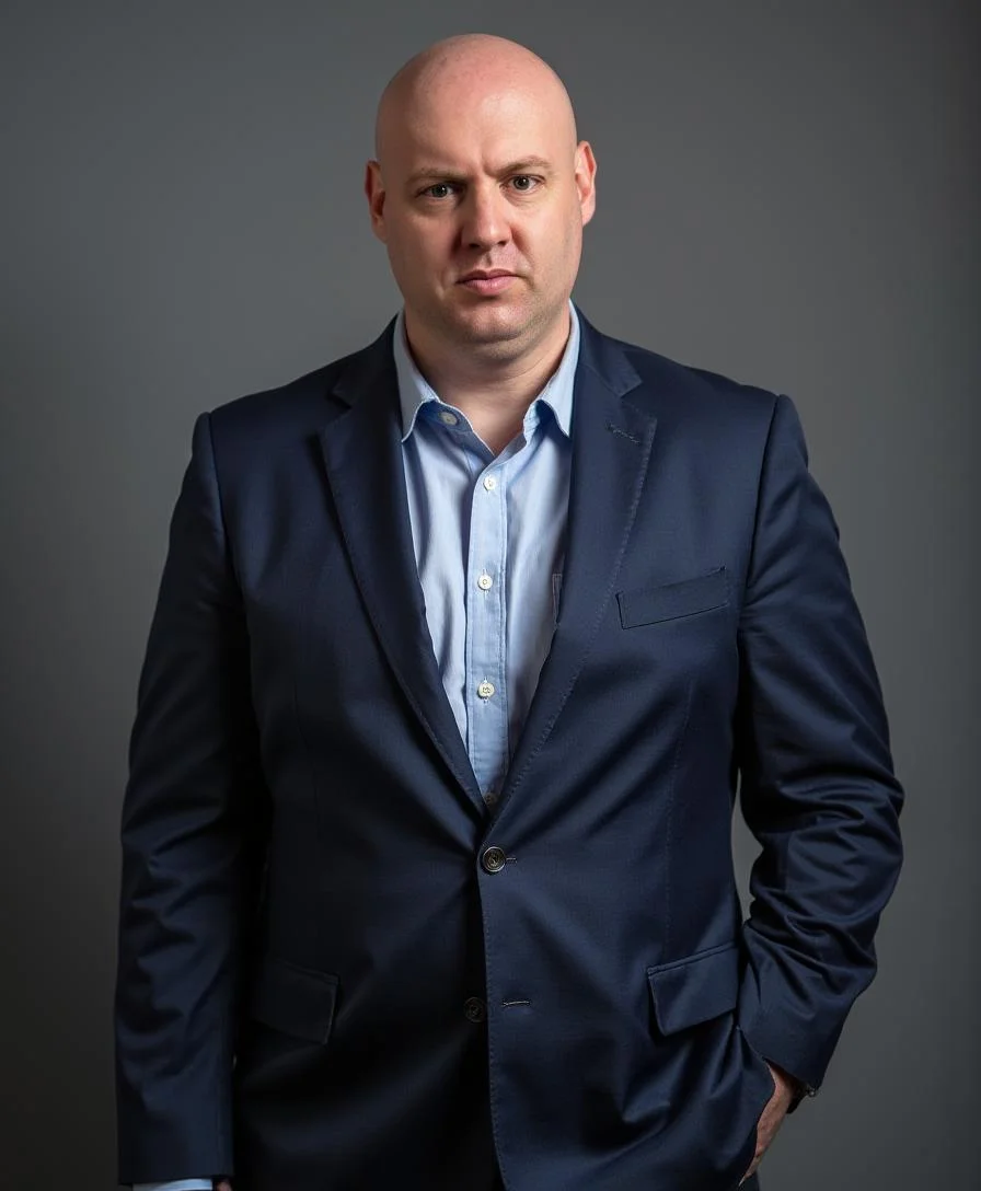 Joel R Klemmer in a tight studio headshot with controlled lighting and direct gaze